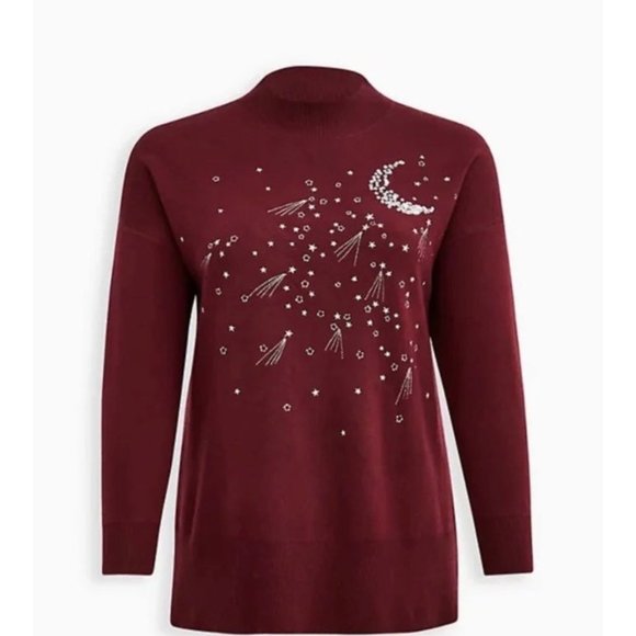 Torrid ultra SOFT MOON & STARS WINE sweater size 1 nwt - Picture 2 of 4